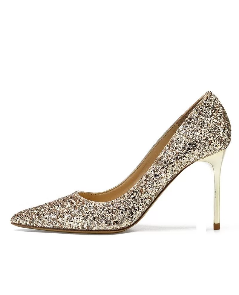 Sparkly Gold Sequin Wedding Shoes High Heels For 2018 Brides #MSL-7835 ...