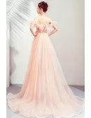 Fairy Pink Tulle Off Shoulder Cute Prom Dress Long With Train