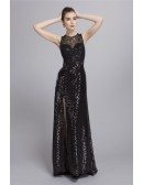 Gorgeous Sequined  Lace Sweep Train Evening Dress With Front Split