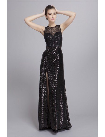 Gorgeous Sequined  Lace Sweep Train Evening Dress With Front Split