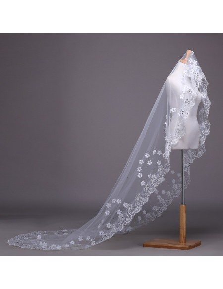 Metallic Edge Cathedral with Lace Applique Veil