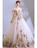 Formal Big Ballgown White Pageant Gown With Luxe Embroidery Puffy Sleeves