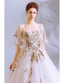 Formal Big Ballgown White Pageant Gown With Luxe Embroidery Puffy Sleeves