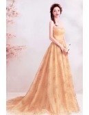 Sparkly Gold Sweetheart Long Formal Dress With Pleated Top