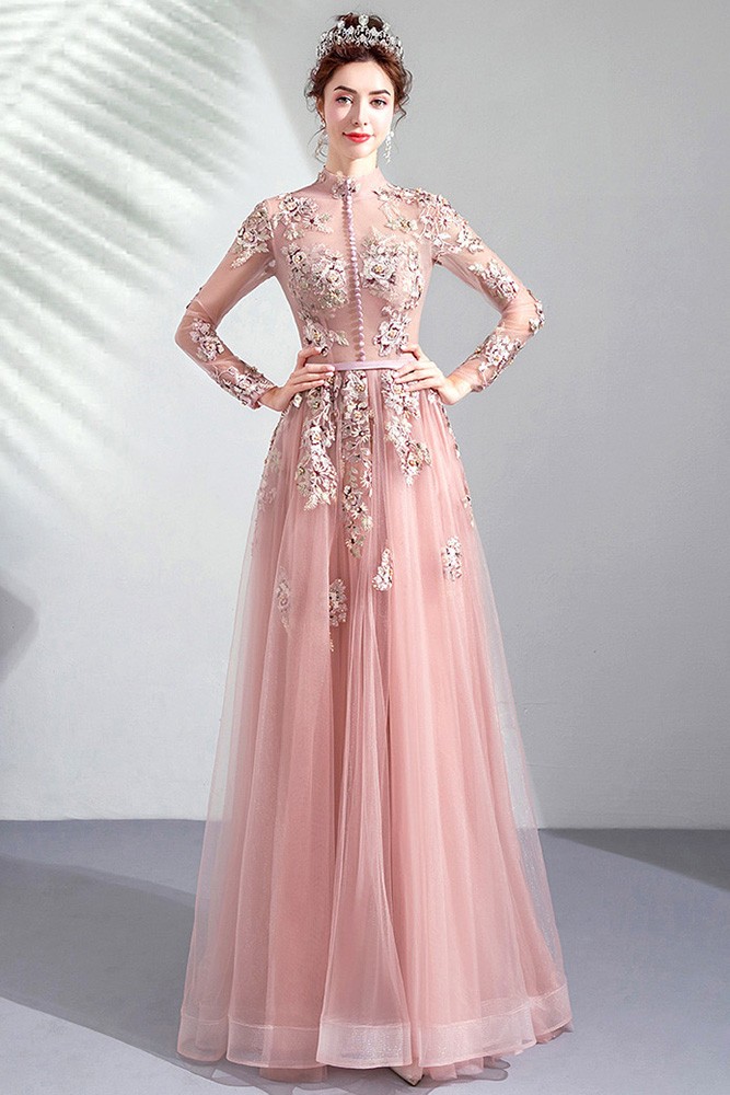 Pink High Neck Prom Dress