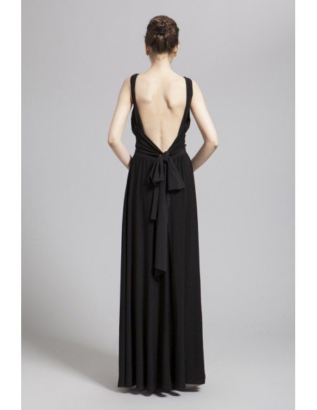Elegant A-Line Black Chiffon Evening Dress With Open Back