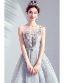 Pretty Grey Lace Knee Length Short Prom Dress With Embroidery Flowers