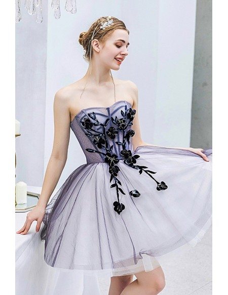 Blue Short Tulle Ballgown Prom Hoco Dress Sweetheart With Embroidery