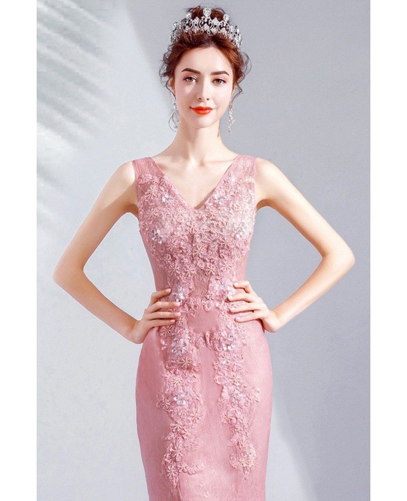 Fitted Mermaid Tulle Vneck Prom Party Dress Sleeveless With Beading ...