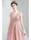 Stunning Beaded Embroidery Aline Tulle Pink Prom Dress Sleeveless