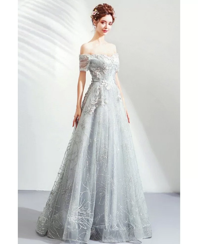 silver gray long dress