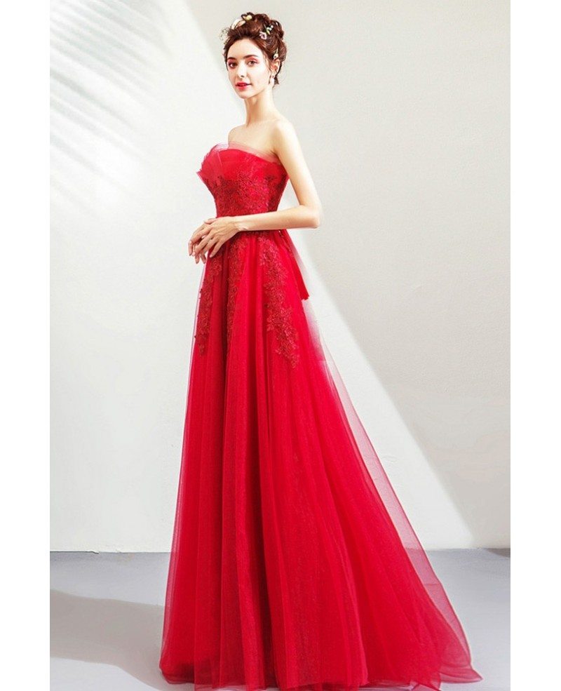 Red Lace Tulle Layered Straps Fashionable Long Party Dress, Long Prom Gown