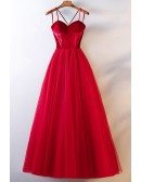 Long Red Simple Two Tone Party Dress With Spaghetti Straps