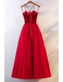 Long Red Simple Two Tone Party Dress With Spaghetti Straps