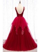 Special Formal Long Tulle Ballgown Prom Dress With Vneck