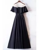 Simple Long Black Formal Dress With Beading Ruffles