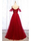 Lolita Burgundy Long Tulle Aline Formal Party Dress With Straps