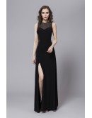 Sexy Black Sheath Chiffon Long Dress With Front Split