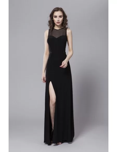 Sexy Black Sheath Chiffon Long Dress With Front Split #CK185 $93.9 ...