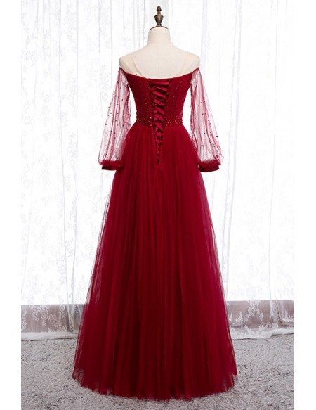Gorgeous Long Tulle Sleeve Party Dress With Sheer Neck