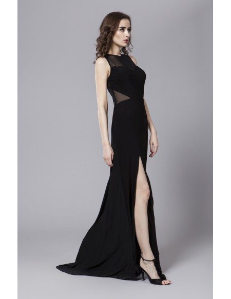 Sexy Black Sheath Chiffon Long Dress With Front Split