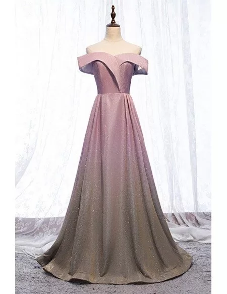 Pink Ombre Sparkly Long Prom Dress Off Shoulder