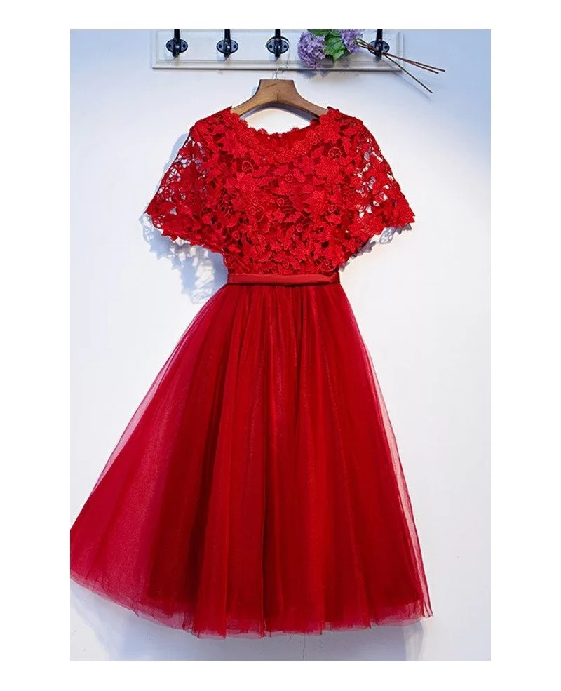 red lace dress short sleeve