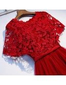 Elegant Short Red Lace Tulle Party Dress With Cape