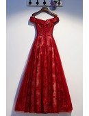 Burgundy Bling Sequins Off Shoulder Prom Dress