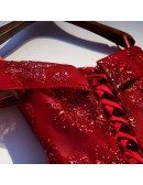 Burgundy Bling Sequins Off Shoulder Prom Dress
