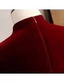 Modest Burgundy Tea Length Formal Dress Velvet With Sleeves