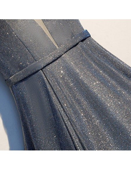 Bling Silver Long Prom Dress Aline With Spaghetti Straps