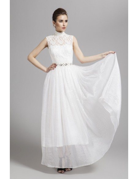 Romantic High-neck Lace Chiffon Long Dress With Open Back