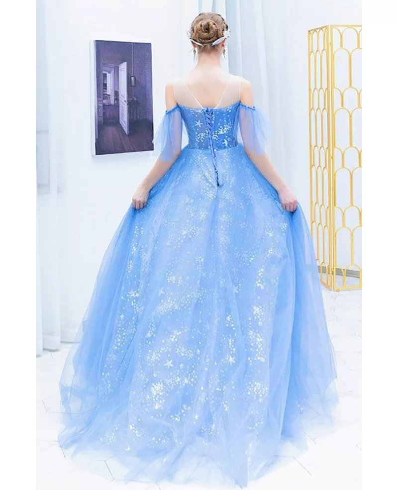 Blue Tulle Sparkly Long Prom Dress Cute With Bling Sequins Wholesale # ...