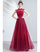 Vogue High Neck Modest Prom Dress Long With Illusion Neckline