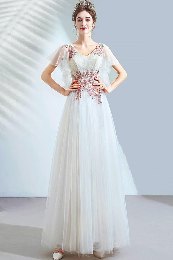 Long White Flowy Tulle Pretty Party ...