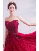 Red Beaded Lace Sweetheart Prom Dress With Laceup