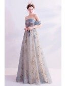 Romantic Dusty Green Long Prom Dress Off Shoulder With Sparkly Sequins