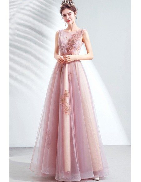 Gorgeous Pink Tulle Long Prom Dress With Embroidery Flowers Wholesale # ...