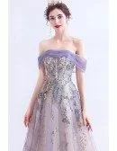 Sexy Off Shoulder Light Purple Long Prom Dress With Bling Materials