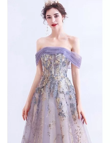 Sexy Off Shoulder Light Purple Long Prom Dress With Bling Materials ...