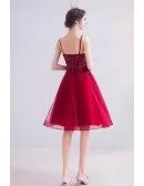 Burgundy Red Lace Short Flare Prom Dress With Straps