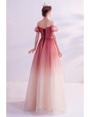 Sparkly Ombre Red Tulle Off Shoulder Prom Dress With Laceup