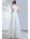 Ivory White Tulle Off Shoulder Formal Dress With Appliques