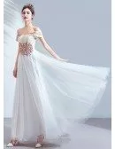 Ivory White Tulle Off Shoulder Formal Dress With Appliques