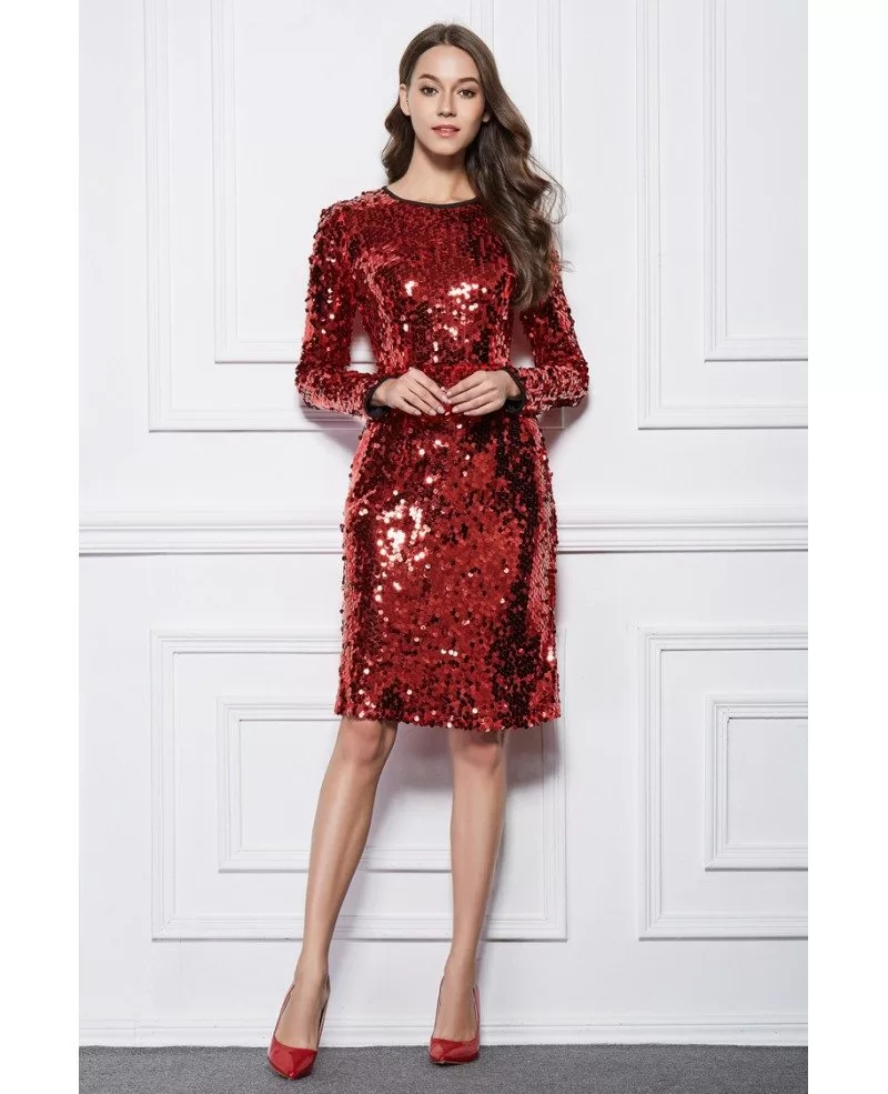 Bling Bling Seuqined Short Party Dress With Long Sleeves #DK35 $62.9 ...