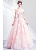 Gorgeous Princess Pink Ballgown Off Shouler Prom Dress With Petals