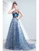 Bling Blue Sequins Star Prom Dress Sweetheart With Train
