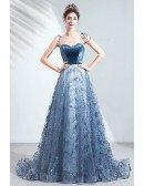Bling Blue Sequins Star Prom Dress Sweetheart With Train