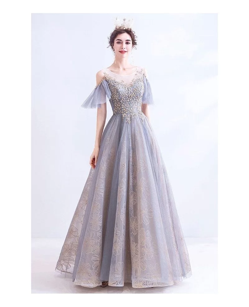 grey ball gown